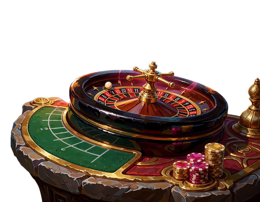 Polerowana ruletka z kulką i stosem żeton&oacute;w na zielonym suknie - symbol kasyna live w Sankra Casino