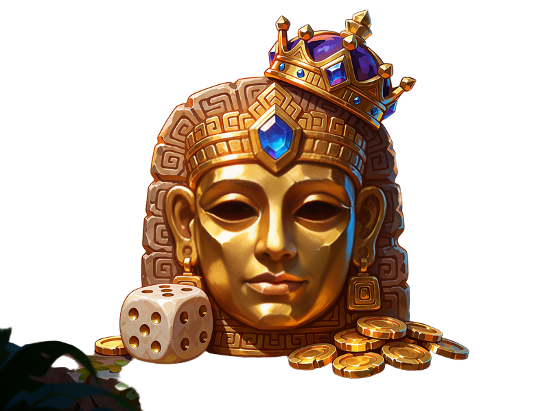Złoty idol w koronie z kostką i monetami - symbol programu VIP i cashbacku w Sankra Casino